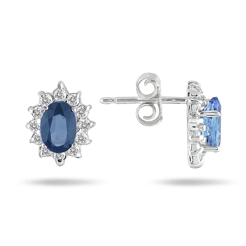 Marquee 10k White Gold Sapphire and 1/4ct TDW Diamond Earrings (I-J, I1-I2)