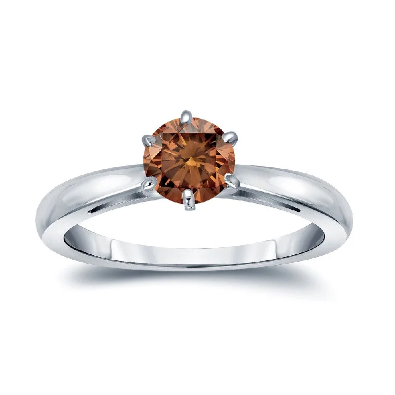 Auriya 1/2ctw 6 Prong Round Solitaire Brown Diamond Ring 14k Gold