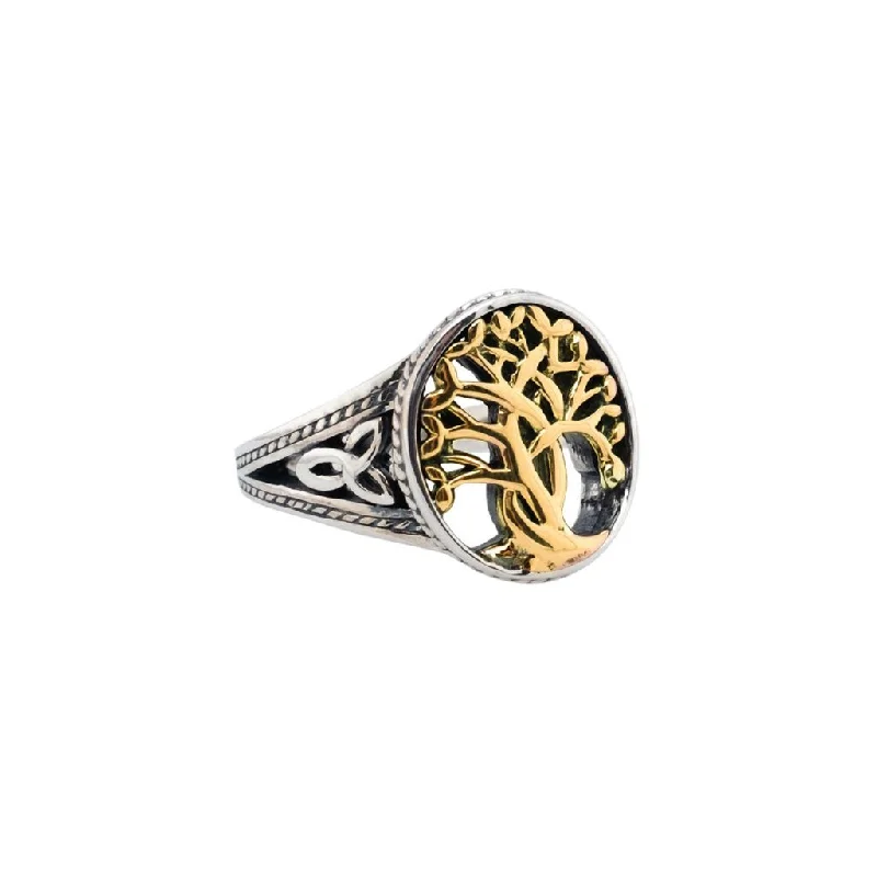 Silver and 10k Yellow or Rose Gold Tree of Life Ring