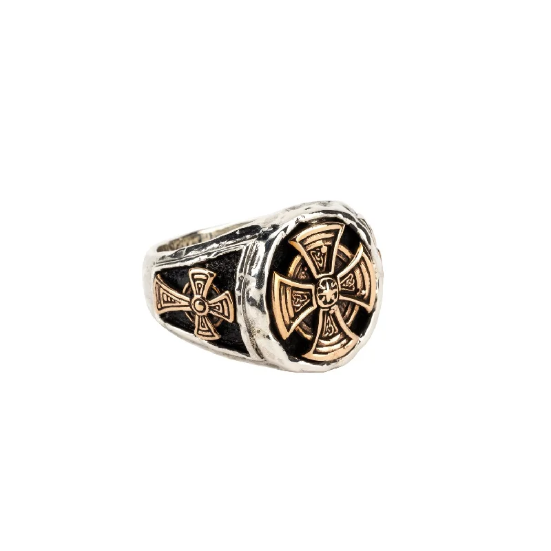 Silver and Bronze Oval Celtic Cross  Ring