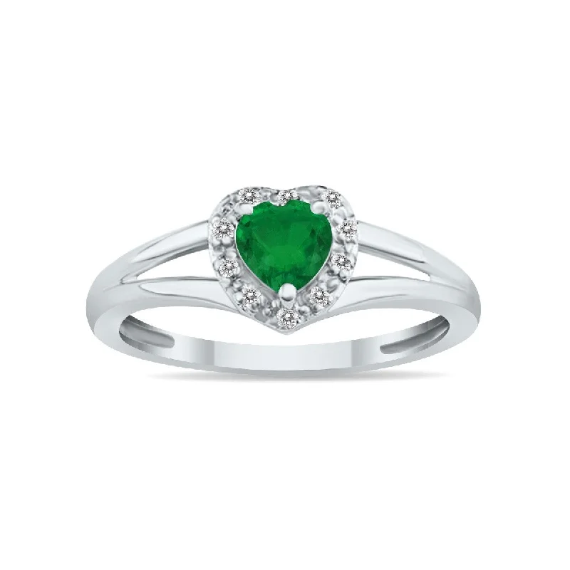 Marquee Jewels Heart Shape Emerald and Diamond Ring in 10K White Gold