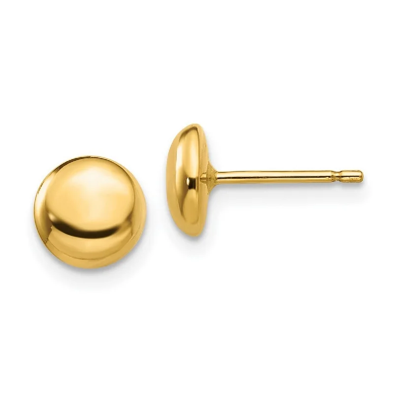 Curata 14k Yellow Gold Polished 7mm Domed Button Earrings