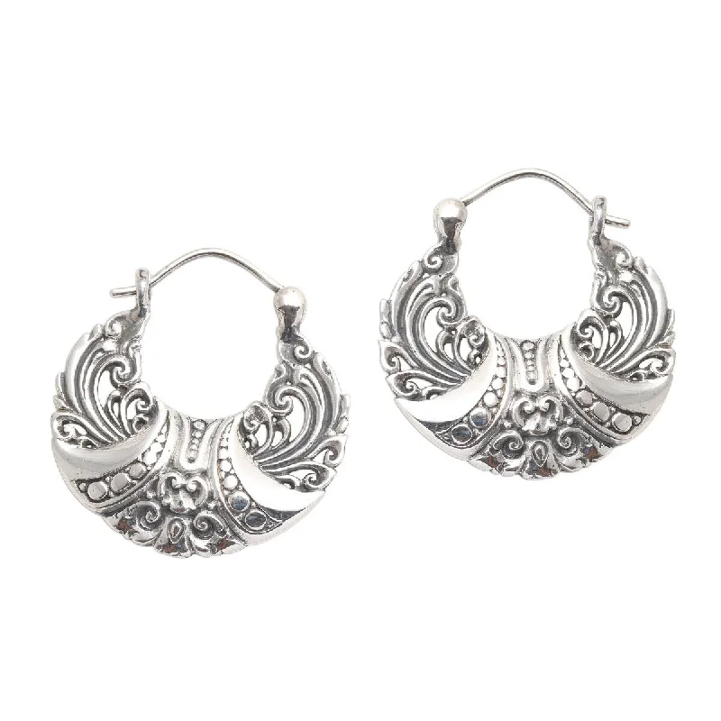 NOVICA Royal Flower, Sterling silver hoop earrings - 1.2*0.1