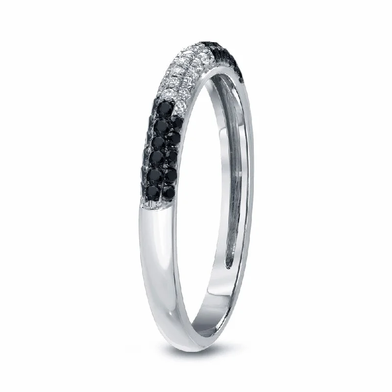 Auriya Multi-Row Pave Black and White Diamond Ring 1/2ct TDW 14k White Gold