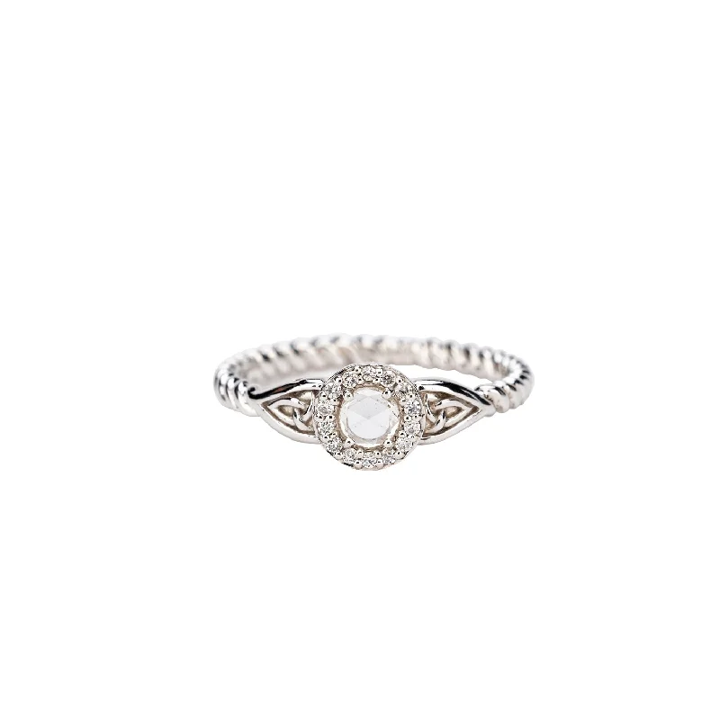 14k White Gold Trinity Diamond Halo Ring