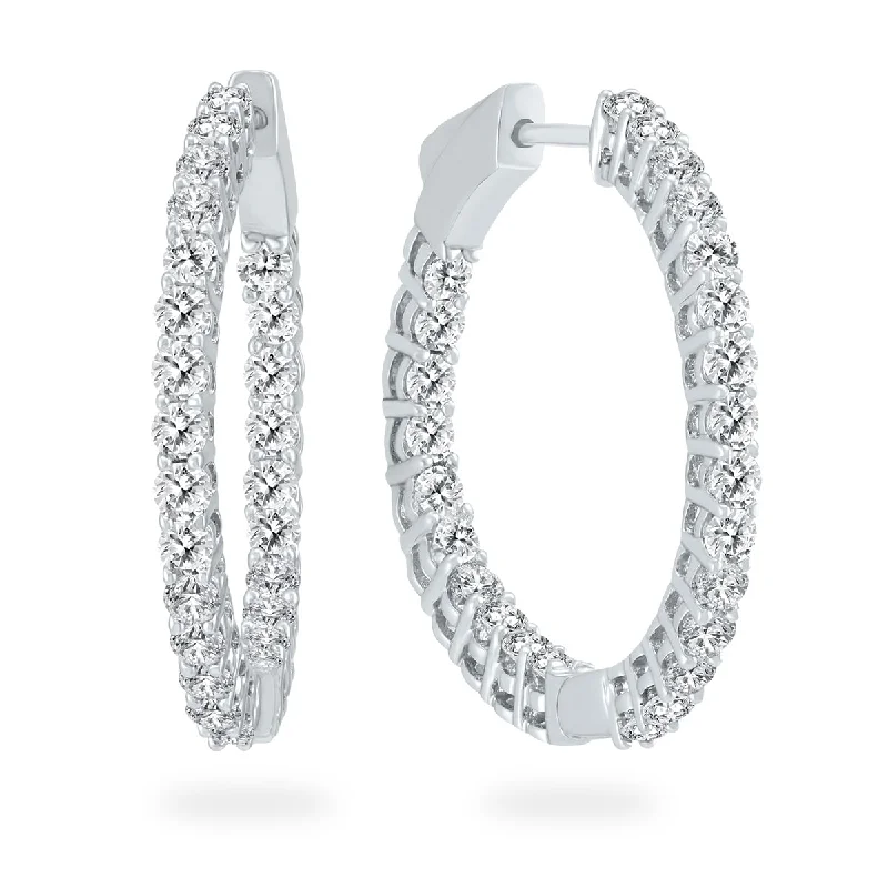 Marquee Certified 2 Carat TW Round Diamond Hoop Earrings with Push Down Button Locks in 14K White Gold