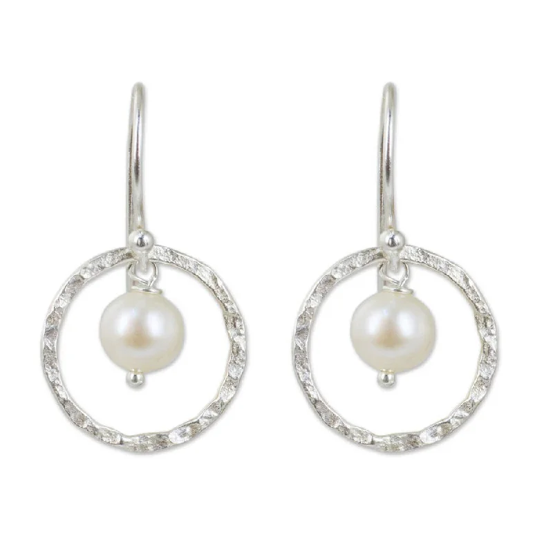 Handmade Sterling Silver 'Twin Moons' Pearl Earrings (7 mm) (Thailand)