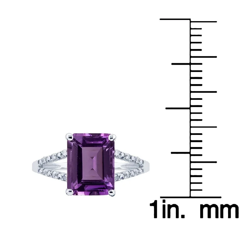 Viducci 10k White Gold Genuine Emerald-Shape Amethyst and Split-Shank Diamond Ring