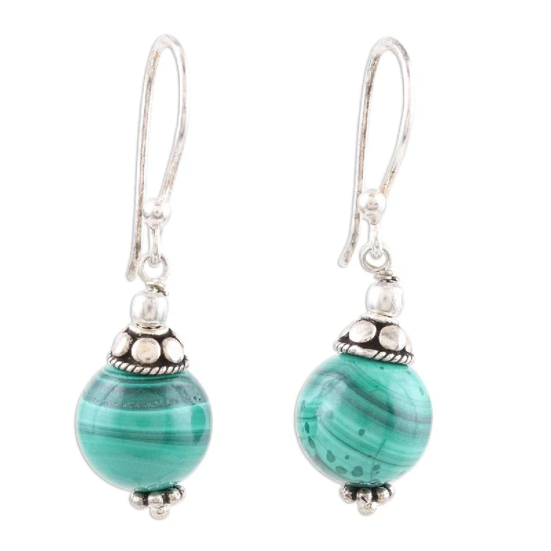 NOVICA Planetary Traveler, Malachite dangle earrings - 1.4*0.3