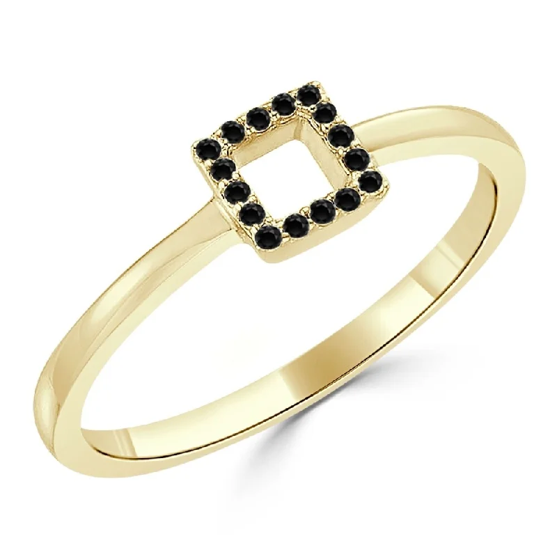 Auriya Dainty and Petite Stackable Open Square Black Diamond Ring 0.06ctw 10K Gold