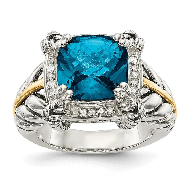 Curata 925 Sterling Silver Polished With 14k London Blue Topaz W Diamond Ring