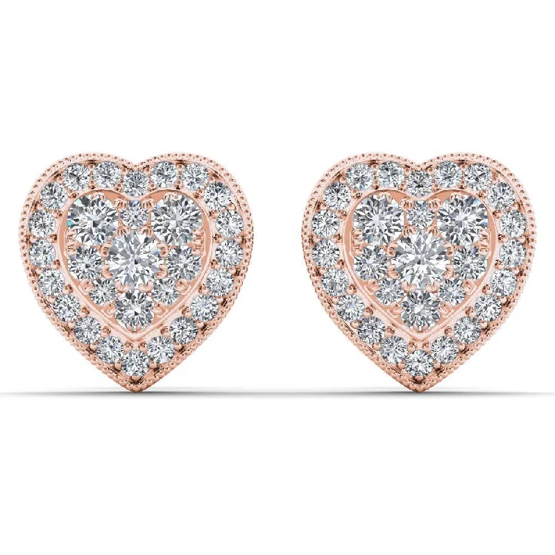 De Couer 10k Rose Gold 1/3ct TDW Diamond Cluster Heart Stud Earrings - Pink