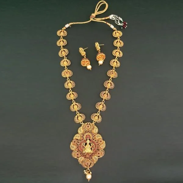 Bhavi Maroon Pota Stone Copper Necklace Set - FAP0151