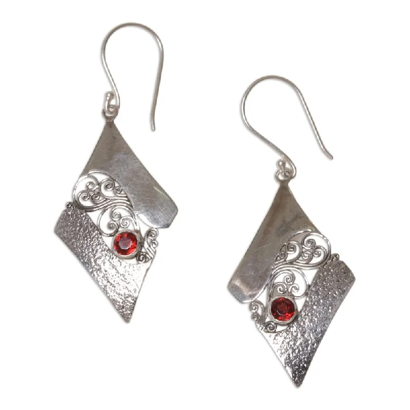 Handmade Garnet Dangle Earrings, 'Fern Kites' (Indonesia) - 2*0.8