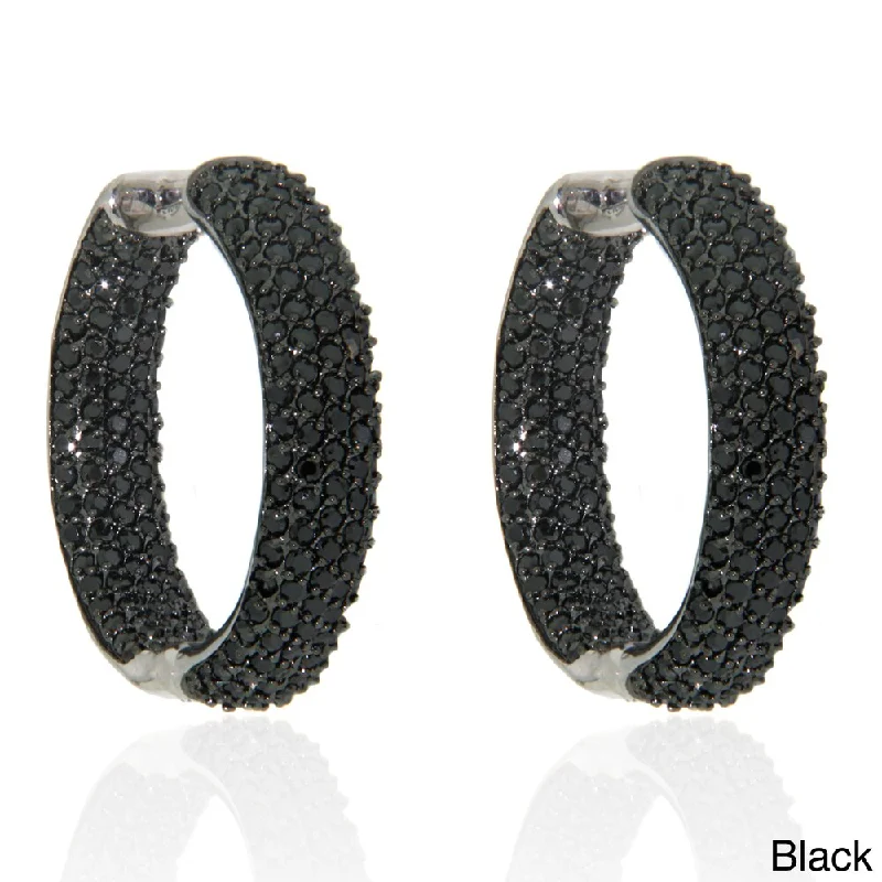 Dolce Giavonna Silverplated Black or White Cubic Zirconia 31mm Inside-out Hoop Earrings