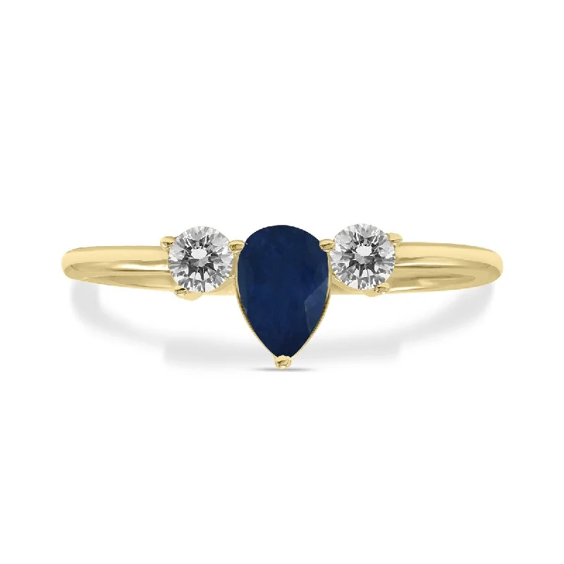 Marquee Jewels 1/2 Carat TW Pear Shape Sapphire and Diamond Ring in 10K Yellow Gold