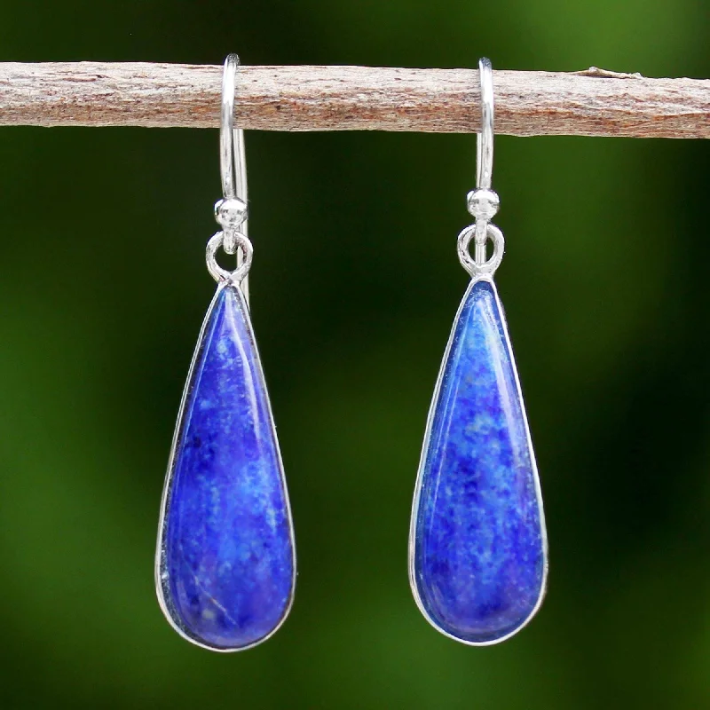 Handmade Sterling Silver 'Morning Raindrops' Lapis Lazuli Earrings (Thailand) - 1.4L*0.4W