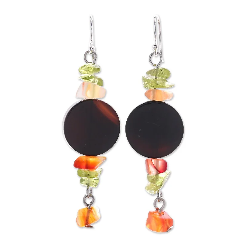 Sterling Silver 'Radiant Night' Onyx and Peridot Earrings