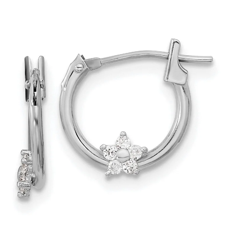 Curata 14k White Gold Madi K Polished CZ Cubic Zirconia Star Hoop Earringss - 13.25x11.55mm Wide