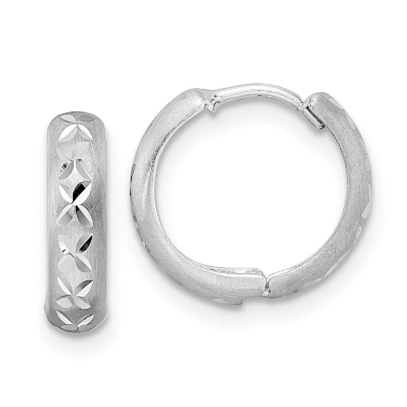 Curata 14k White Gold Sparkle Cut X Satin 3x13mm Hinged Hoop Earrings