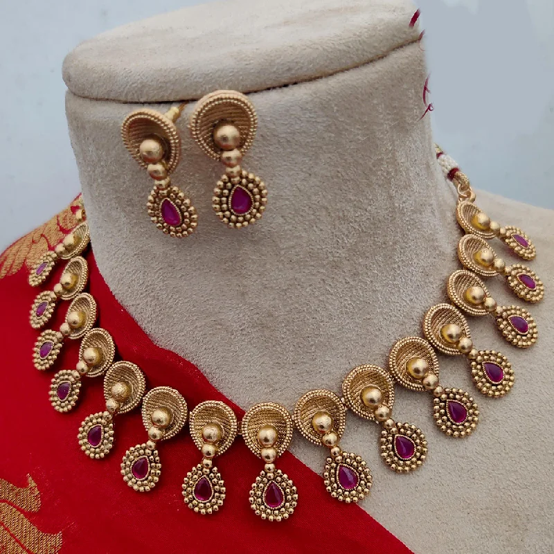 Jewel Addiction Copper Rajwadi Finish Pota Stone Necklace Set