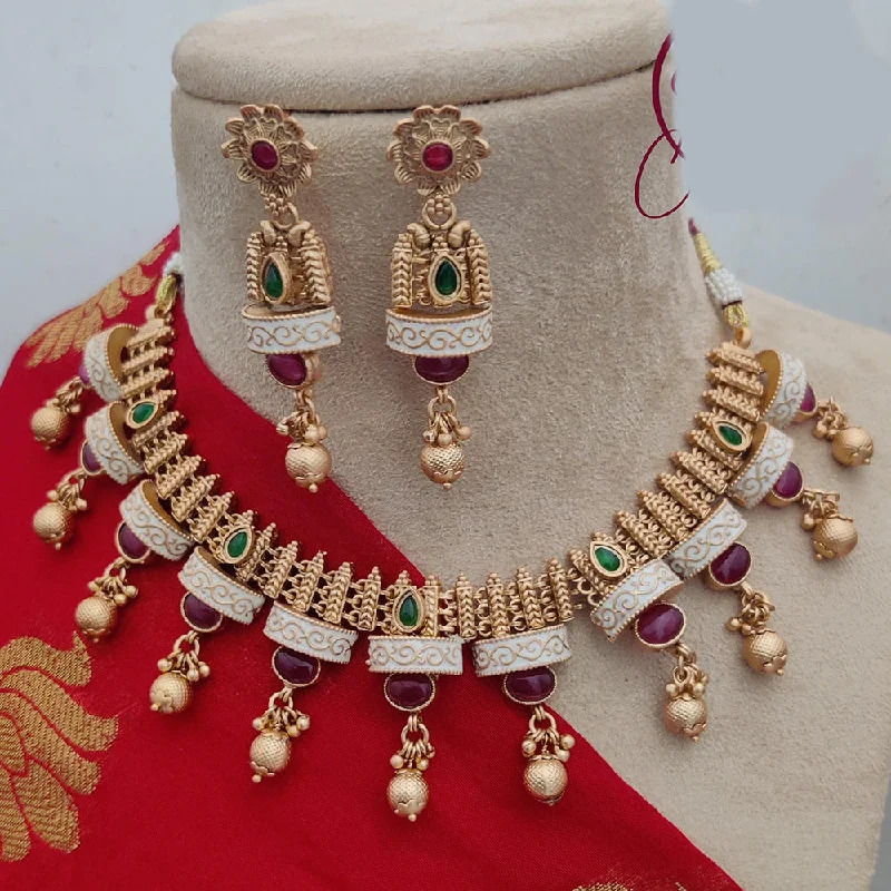 Jewel Addiction Copper Rajwadi Finish Pota Stone Necklace Set