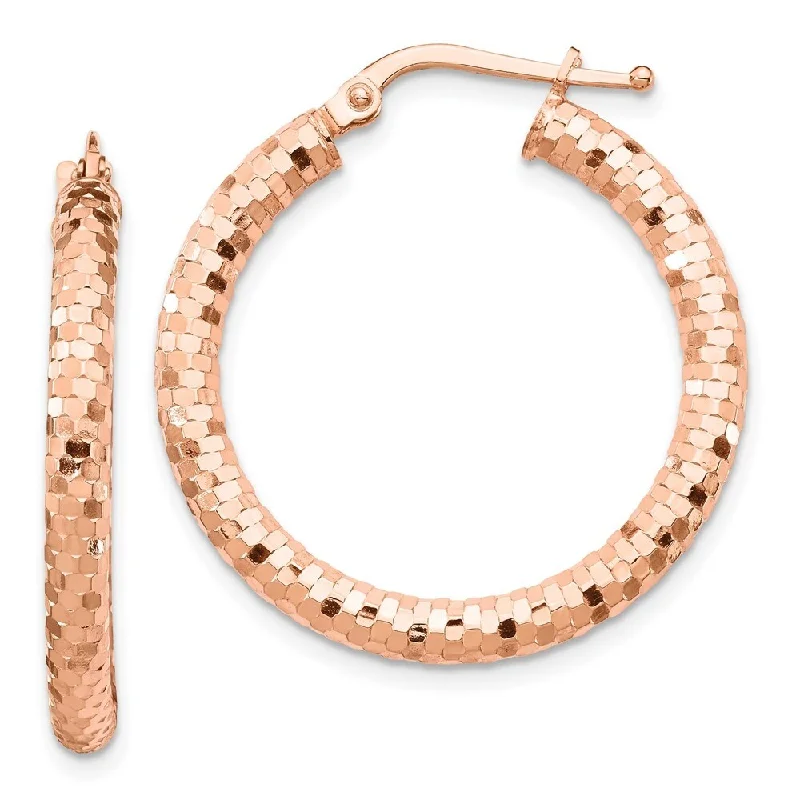 14k Rose Gold 3x20mm Diamond-cut Hoop Earrings (L-28.38 mm, W-20 mm)