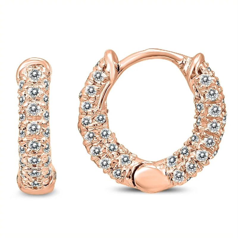 Marquee 1/3 Carat TW Small Diamond Huggie Hoop Earrings in 10K Rose Gold