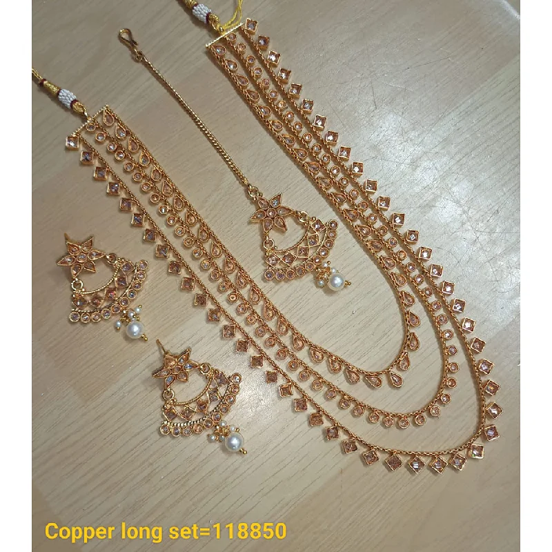 Padmawati Bangles Copper Gold Crystal Stone Long Necklace Set