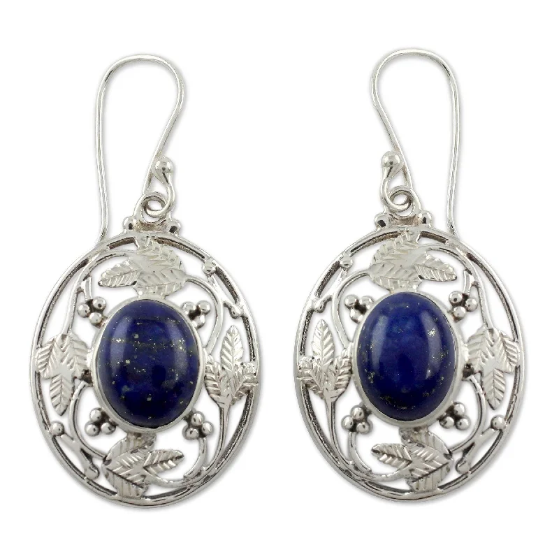 Sterling Silver Ocean Avatar Lapis Lazuli Earrings (India)