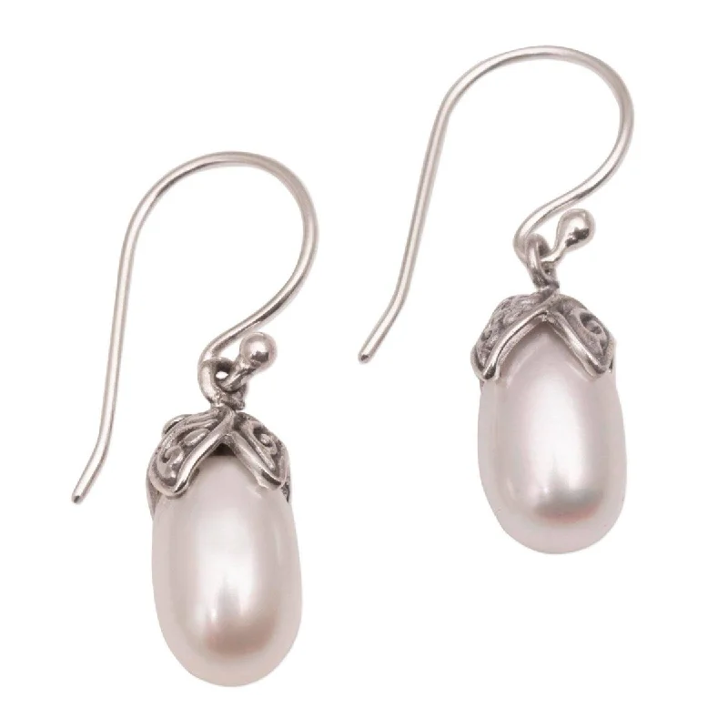 NOVICA Moonlight Seeds, Cultured pearl dangle earrings - 1.2*0.3