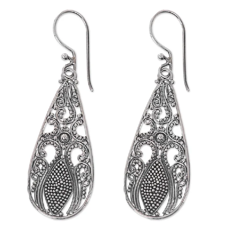 Handmade Sterling Silver Dangle Earrings, 'Silver Swing' (Indonesia) - 2.1*0.6