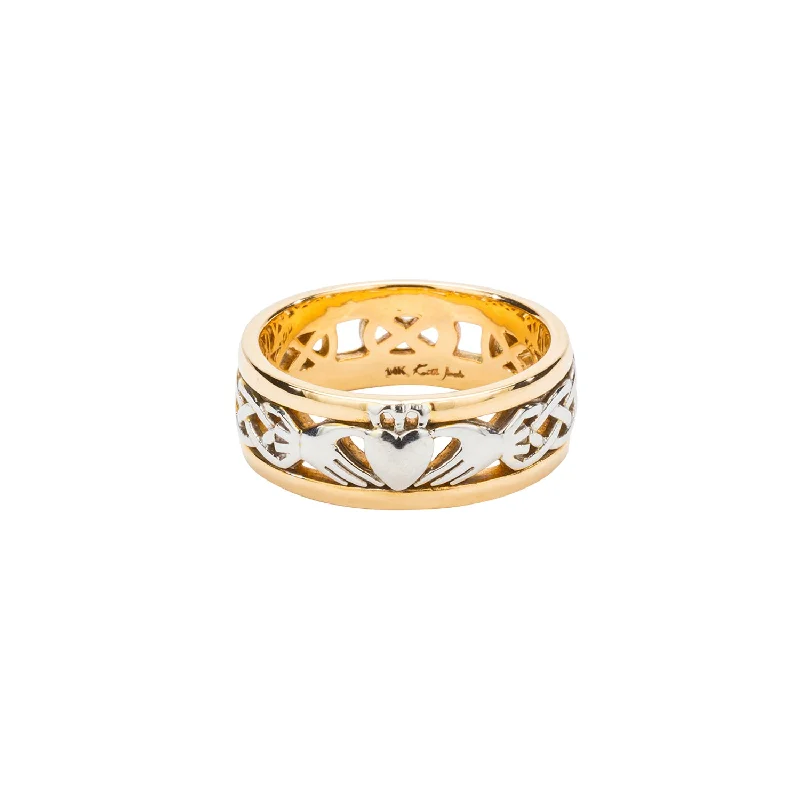 14k Yellow and White Gold Celtic Claddagh Wedding Ring