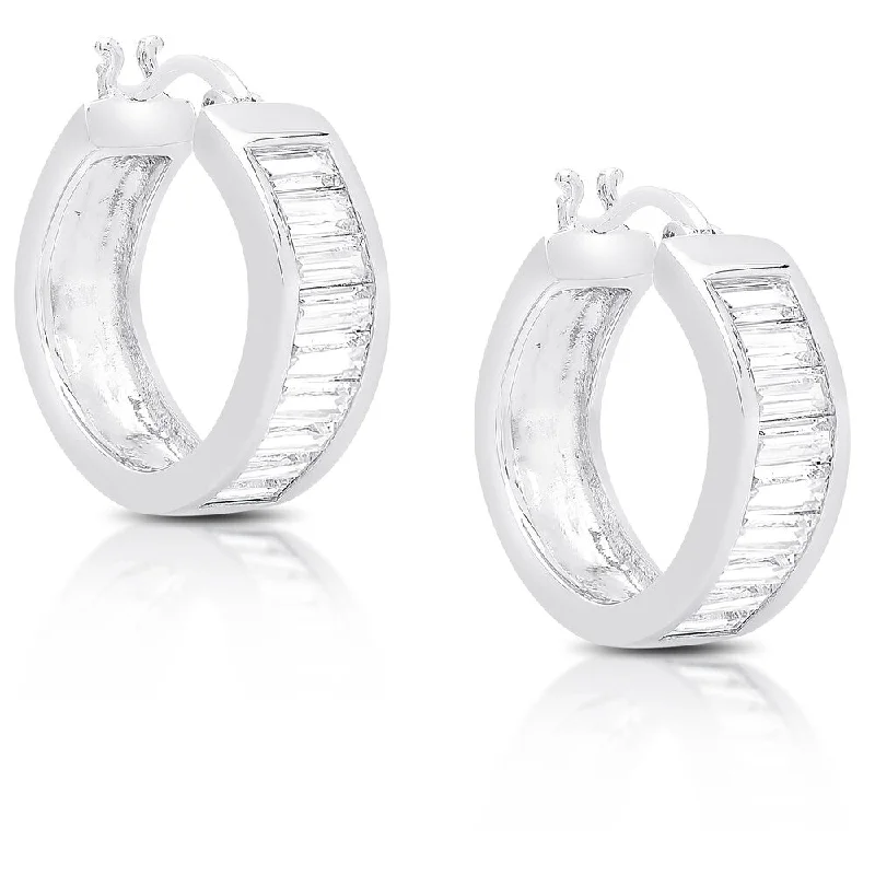 Dolce Giavonna Sterling Silver Cubic Zirconia Hoop Earrings