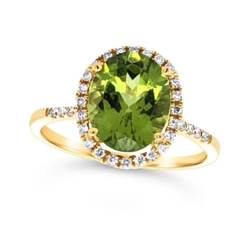 Oval Peridot and Diamond Halo Ring