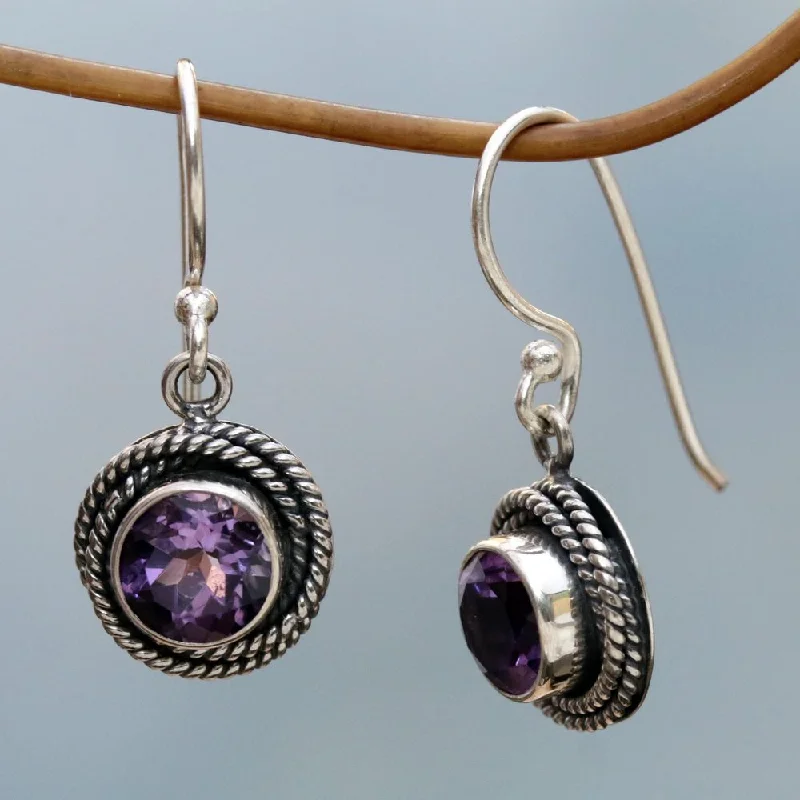 Handmade Amethyst Dangle Earrings, 'Nest of Chains in Purple' (Indonesia) - 1.1*0.4