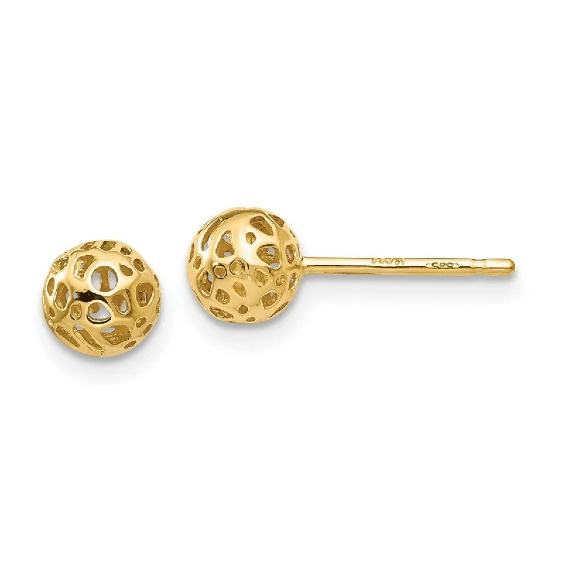 Curata 14k Yellow Gold Polished 5.5mm Medium Cut-out Ball Post Earrings