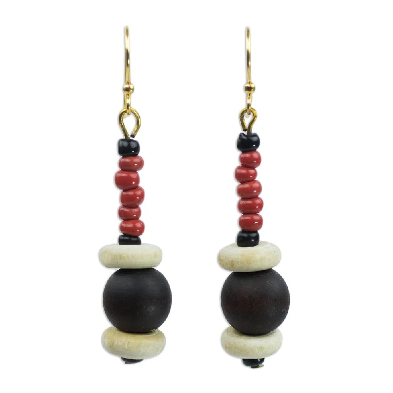 Handmade Sese Wood 'Stay with Me' Agate Earrings (Ghana)