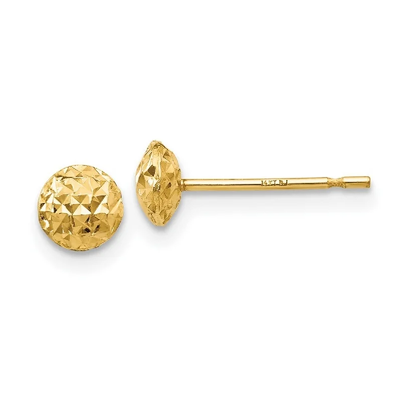 Curata 14k Yellow Gold Diamond-Cut 5mm Puffed Button Post Earrings