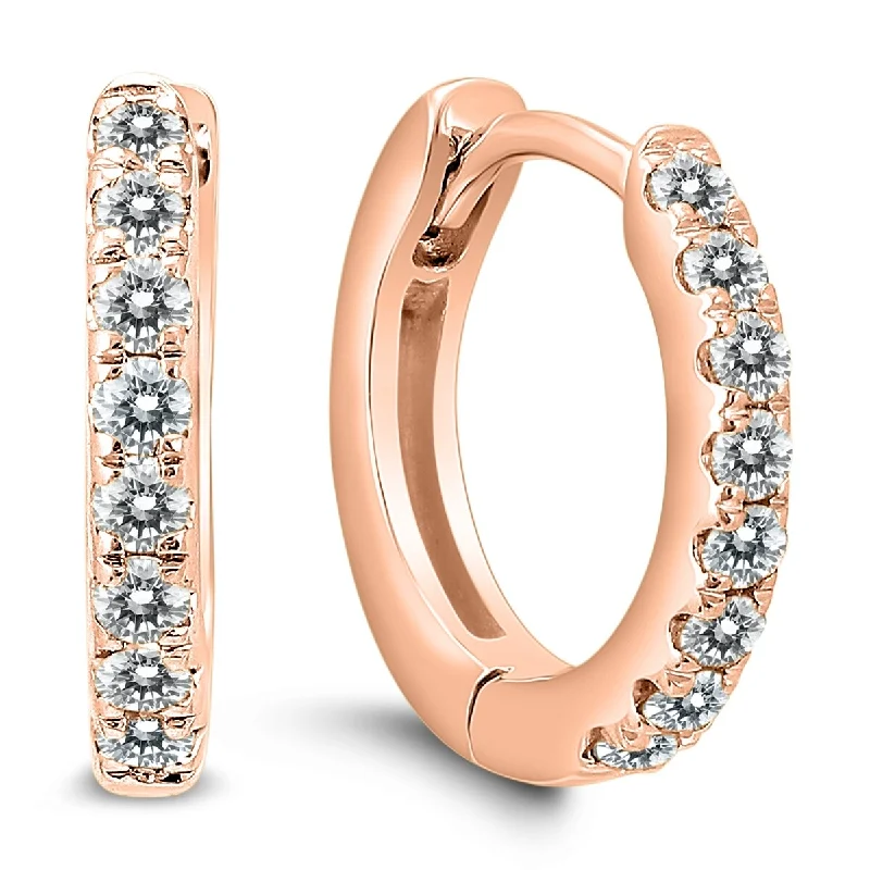 Marquee 1/5 Carat TW Small Diamond Huggie Hoop Earrings in 10K Rose Gold