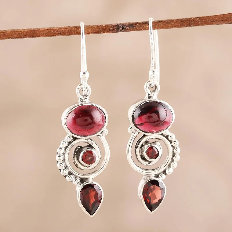 NOVICA Fiery Labyrinth, Garnet dangle earrings - 1.7*0.4