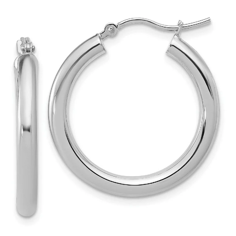 Curata 14k White Gold 3x26mm Polished Classic Hoop Earrings