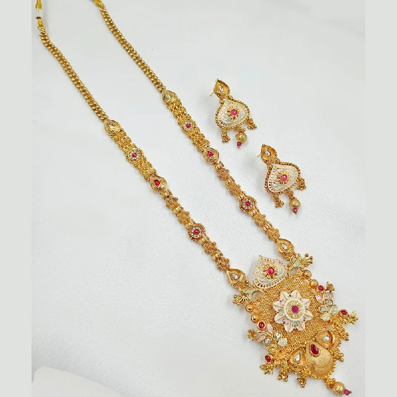 Padmawati Bangles Copper Gold Pota Stone Long Necklace Set