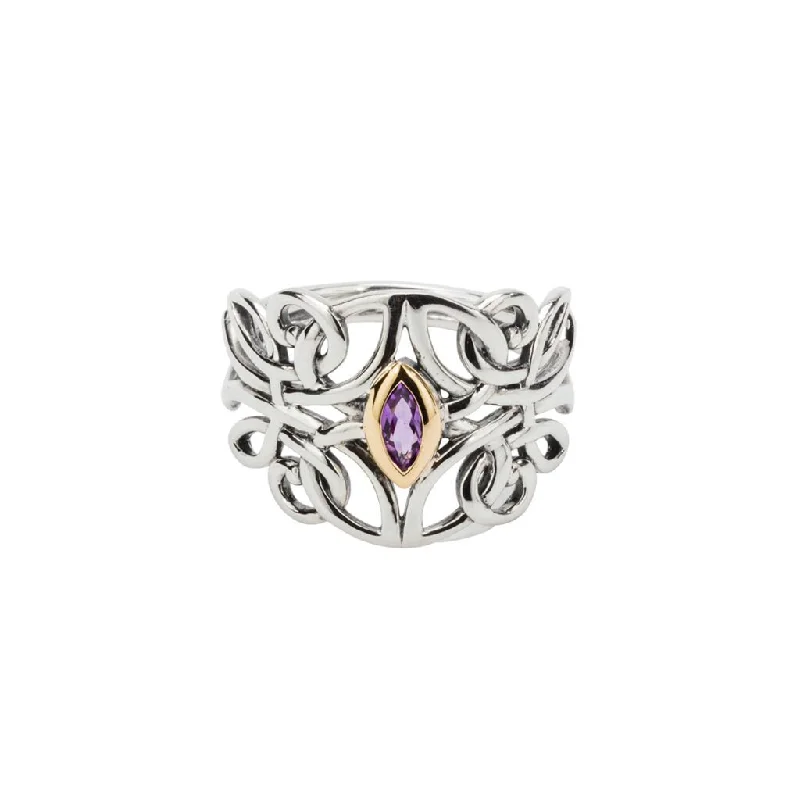 Silver and 10k Gold Guardian Angel Ring - Amethyst