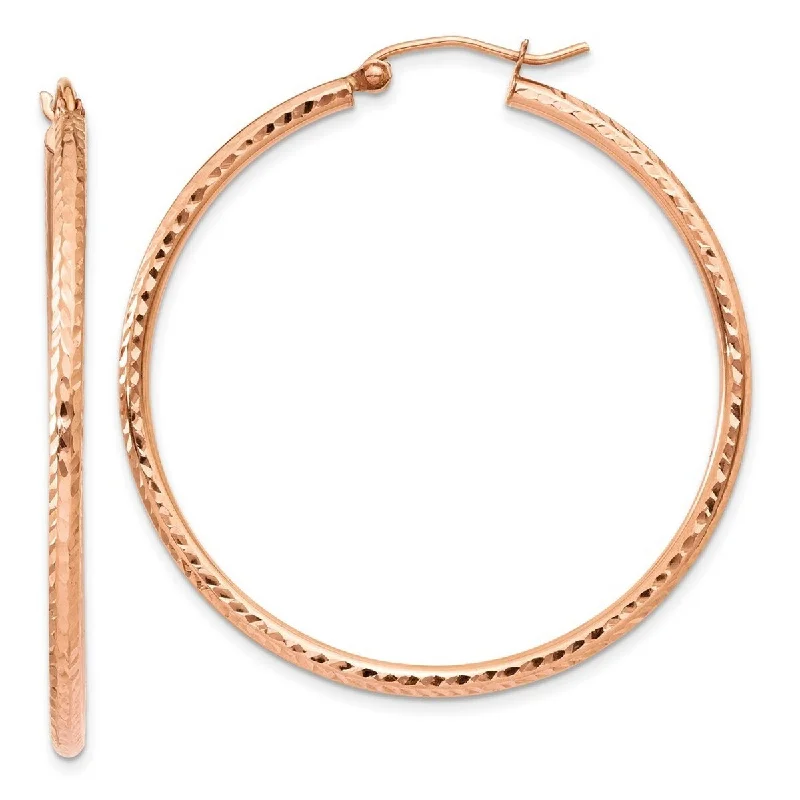 Curata 14k Rose Gold Polished Light Weight 2X40mm Diamond-Cut Tube Hoop Earrings