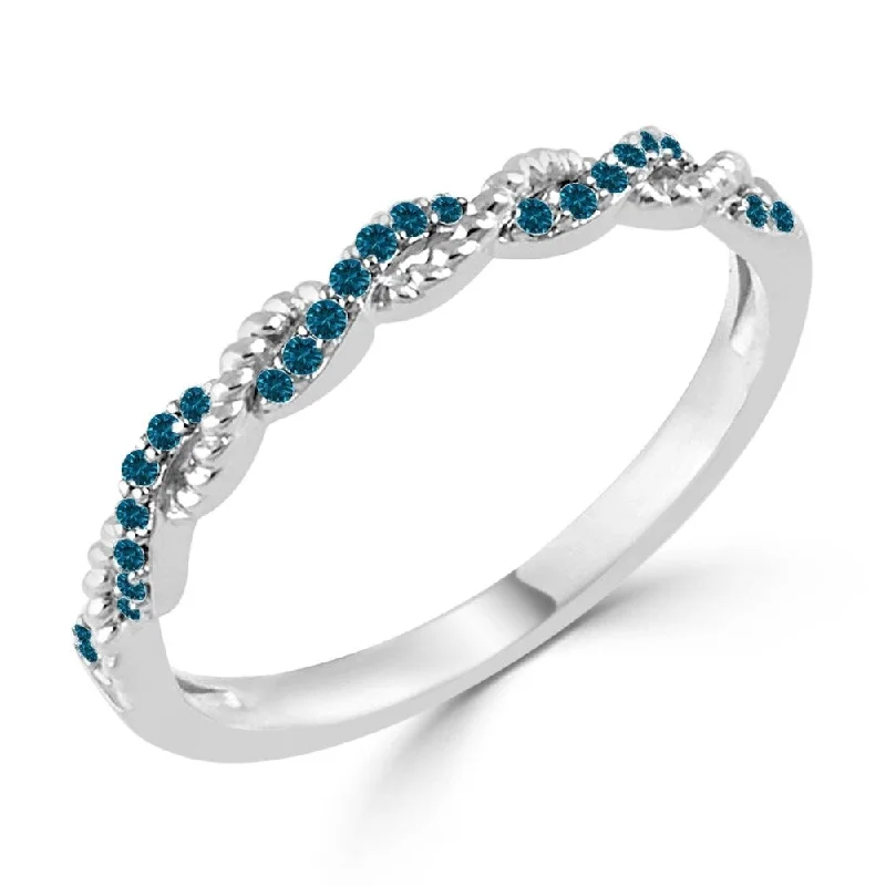 Auriya 0.08cttw Stackable Petite Twisted Rope Blue Diamond Ring 10k Gold Ultra-thin