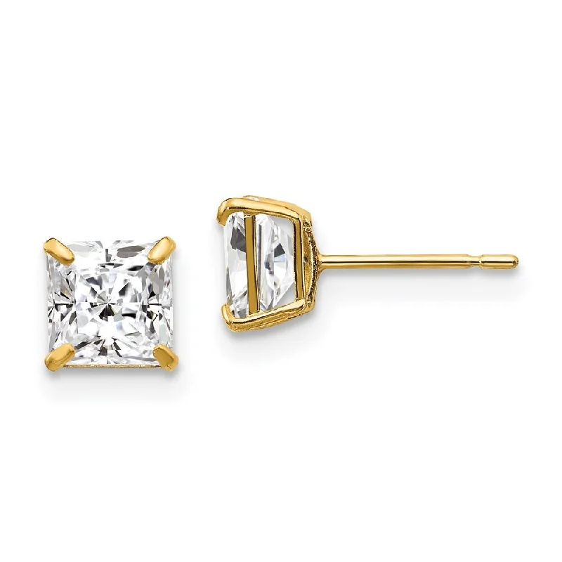 14k Yellow Gold Square CZ Stud Earrings (L-5 mm, W-5 mm)