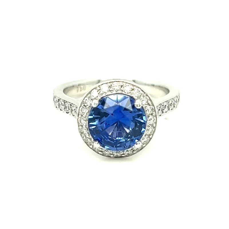 Round Brilliant Cut Ceylon Sapphire & Diamond Ring