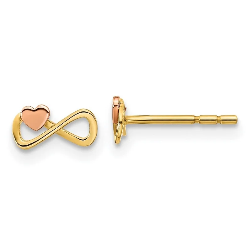 Curata 14k Two tone Gold Infinity With Pink Heart Post Earrings 4x7.25mm