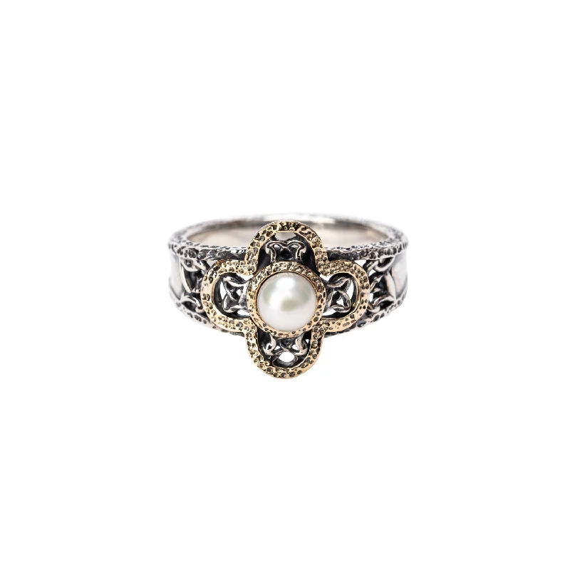 Silver and 10k Gold White Fresh Water Pearl Aphrodite Ring